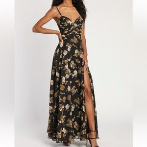 Lulus Heart Stopping Black Floral
Print A-Line Maxi Dress